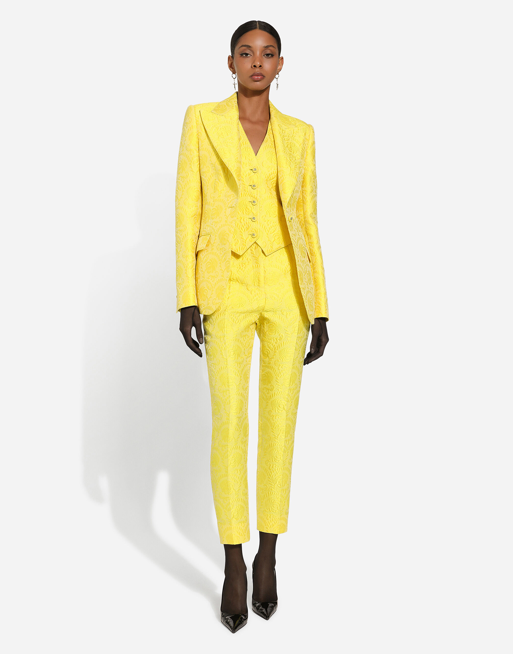Dolce & Gabbana Single-breasted floral brocade Turlington jacket female  Yellow