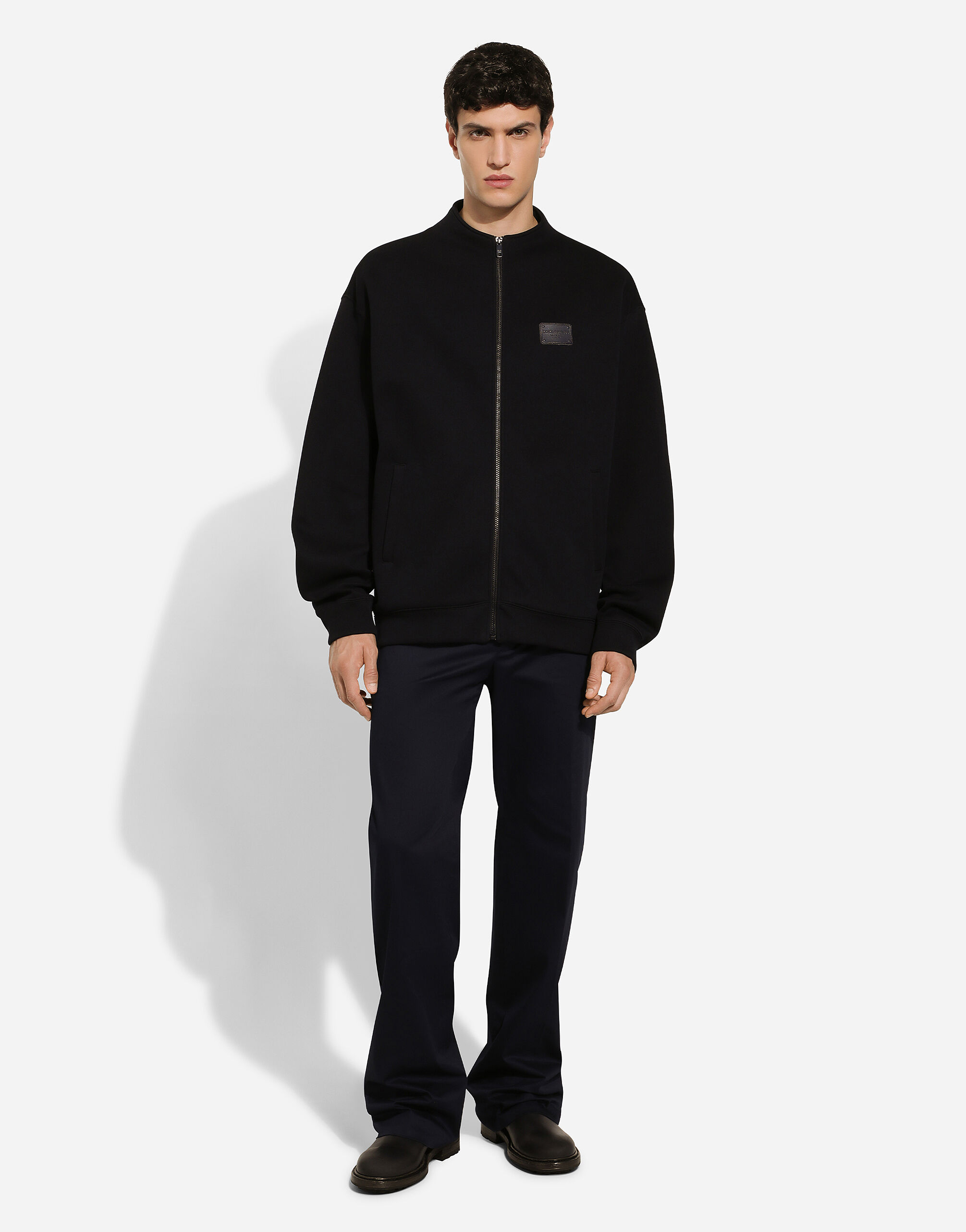 Zip-up sweatshirt with high neck and tag