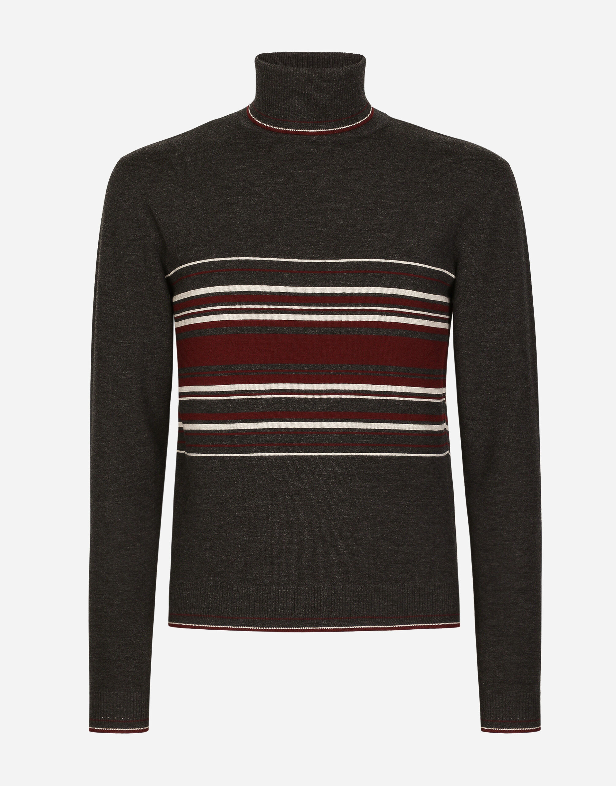 Dolce & Gabbana Wool turtle-neck sweater with contrasting stripes Black GP0D4TFU5PY