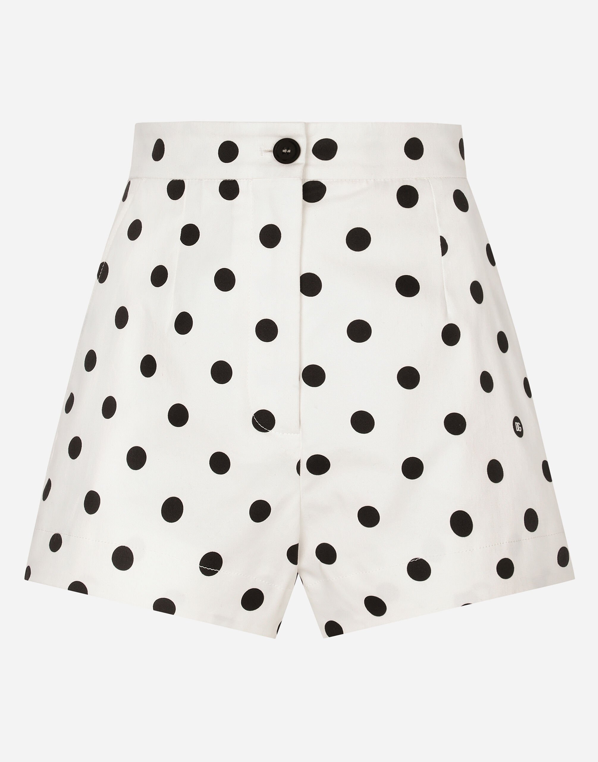 Dolce & Gabbana High-waisted cotton shorts with polka-dot print White FTC55TFJTBV