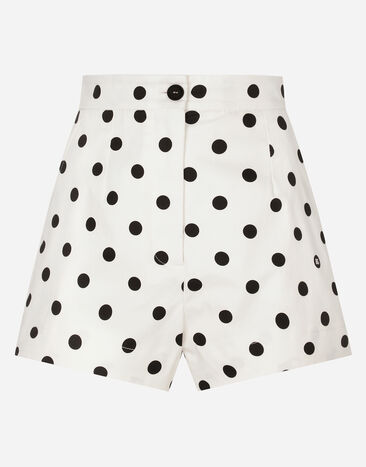 Dolce & Gabbana High-waisted cotton shorts with polka-dot print Print F79FOTFSA64