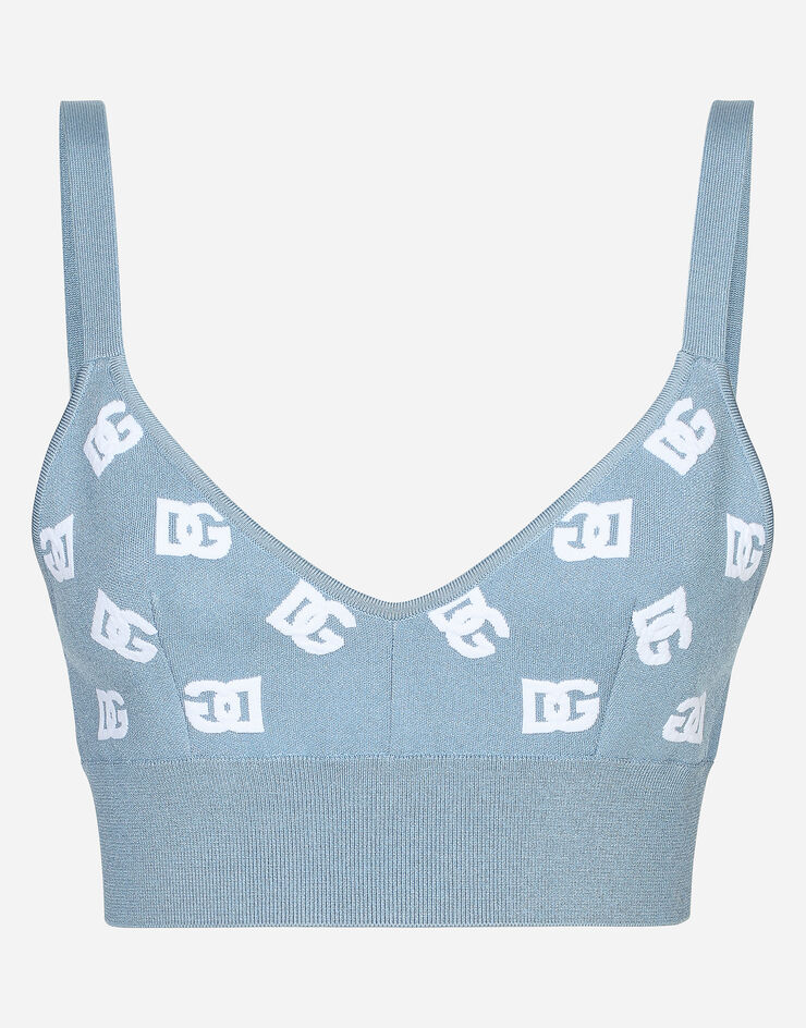 Dolce & Gabbana Top soutien-gorge en viscose avec logo DG en jacquard Bleu Ciel FXT05TJFMGT