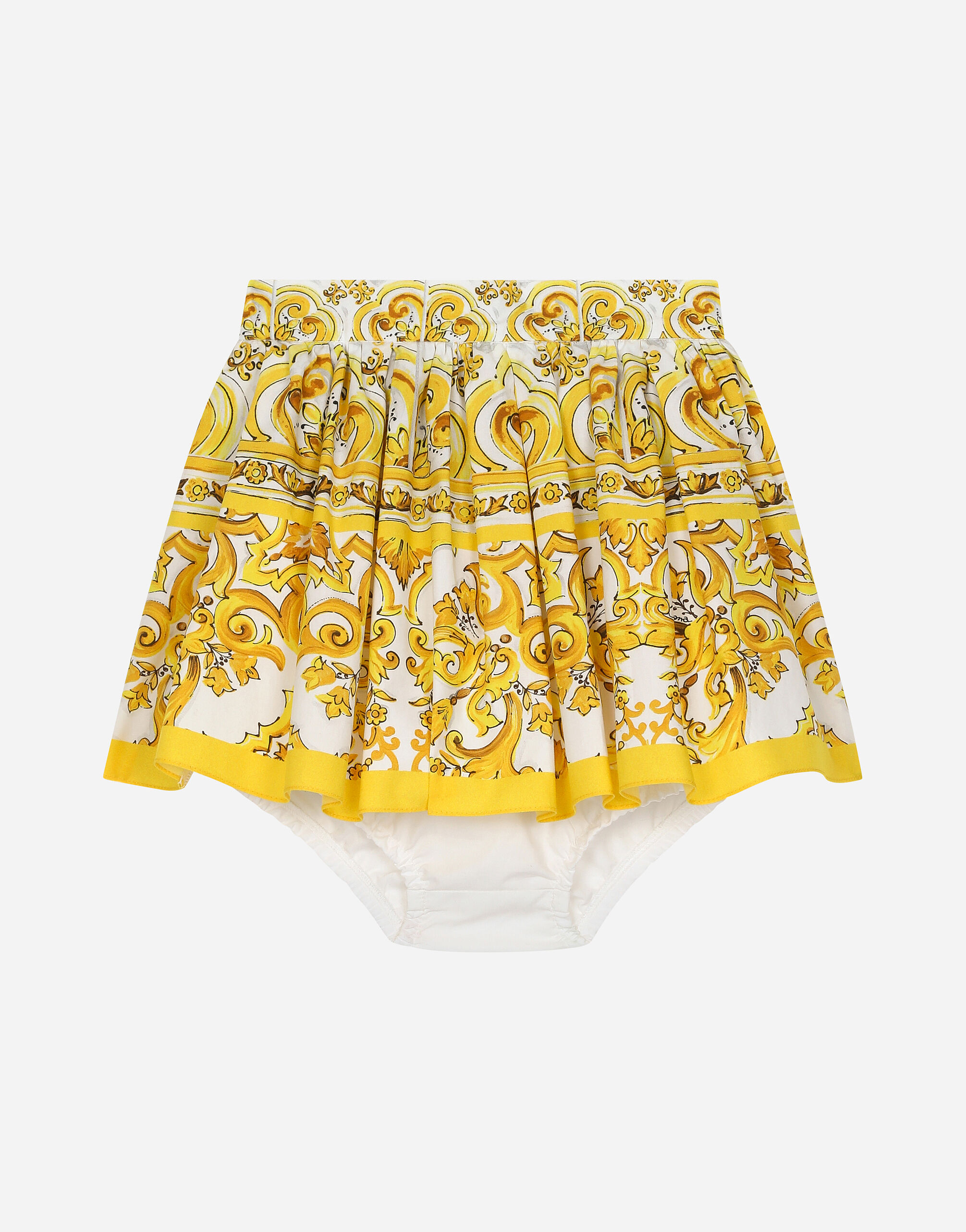 Dolce & Gabbana Jupe en popeline à imprimé majoliques jaunes Imprimé L23Q30FI5JU