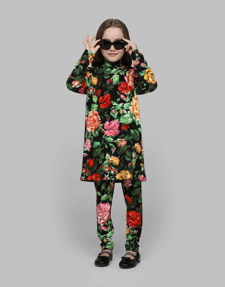 Dolce & Gabbana 黑底玫瑰印花双面布连衣裙 版画 L5JD7LFSG9A