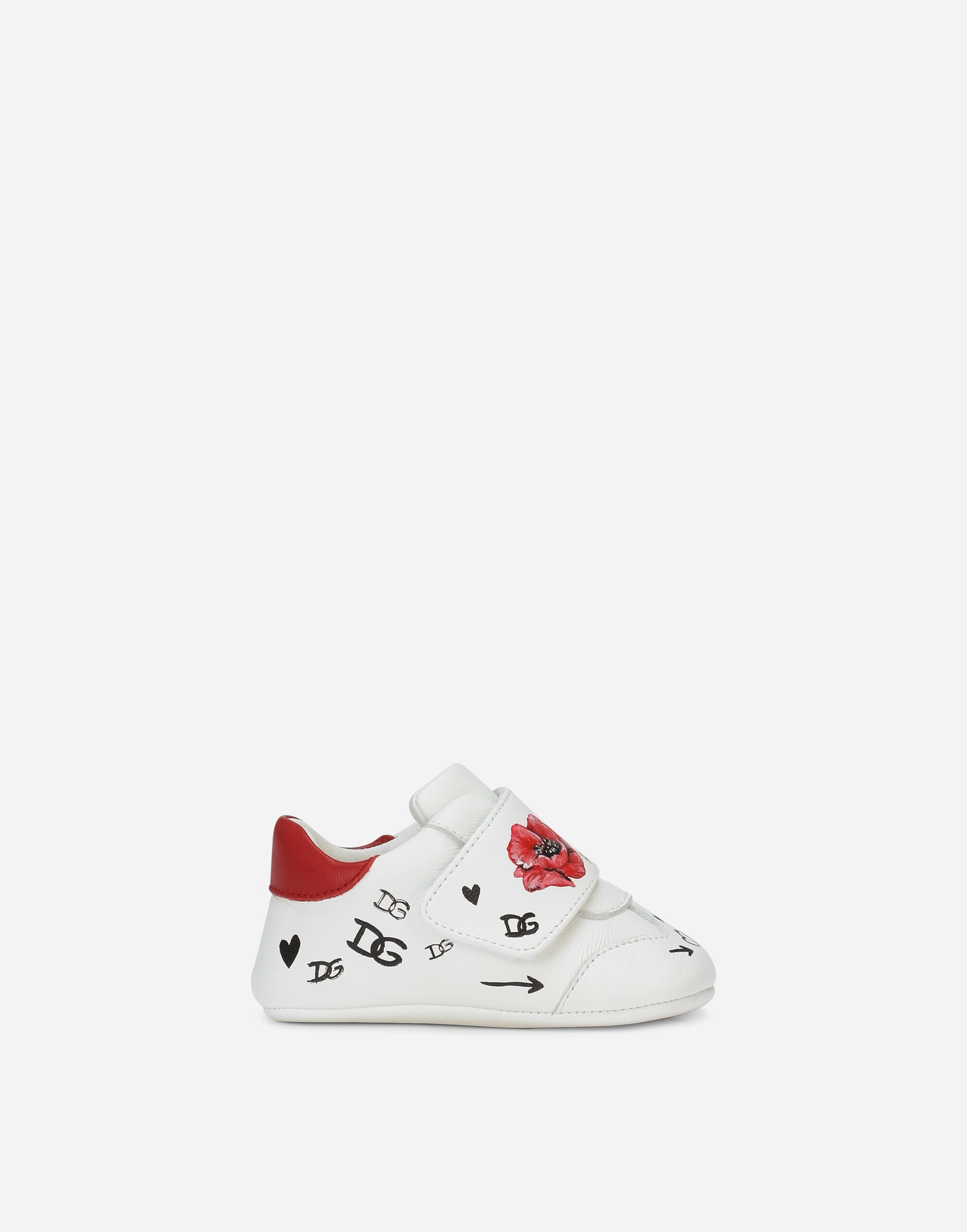 Dolce & Gabbana Nappa leather newborn sneakers with poppy print Pink DK0065AA745