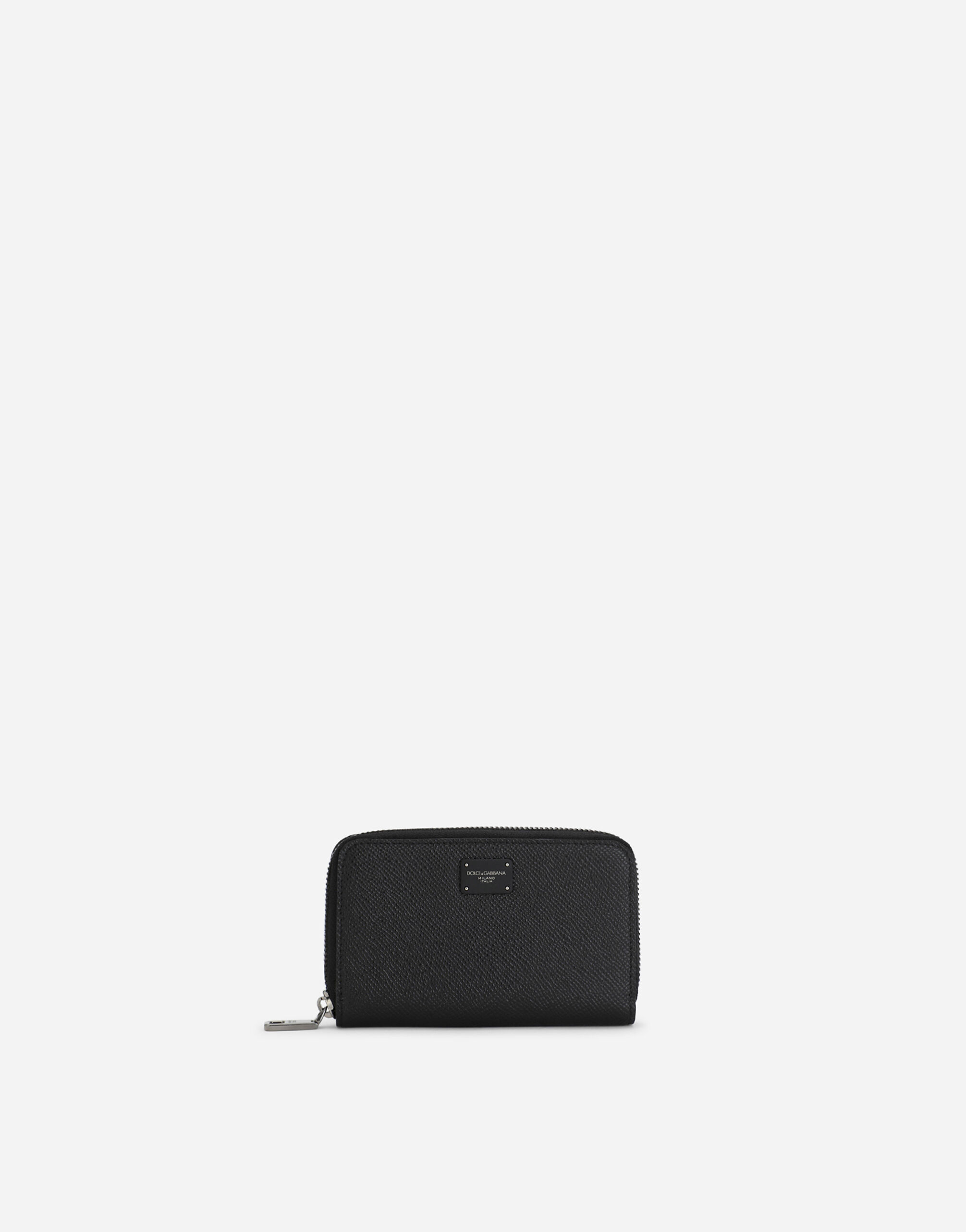 Dolce & Gabbana Mini Dauphine calfskin zip-around wallet with branded plate Black BC4644AX622