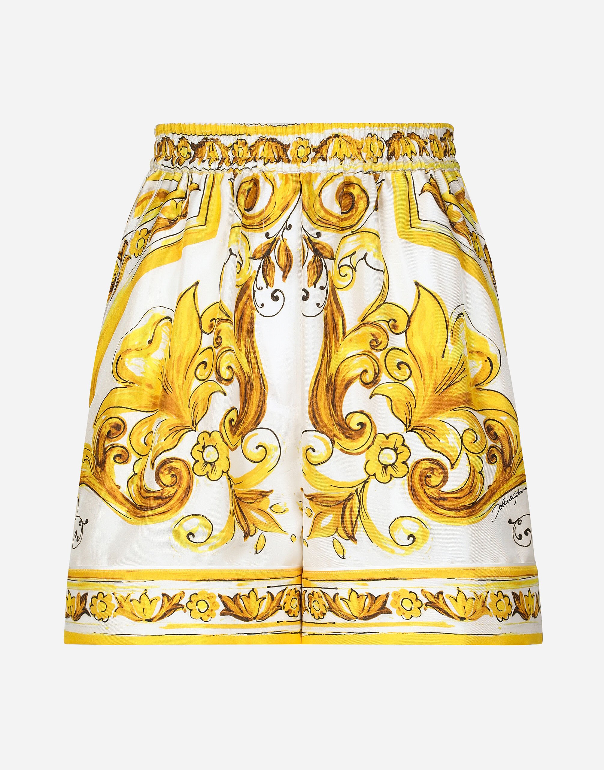 Dolce & Gabbana Silk twill shorts with majolica print Pink VG445BVP113