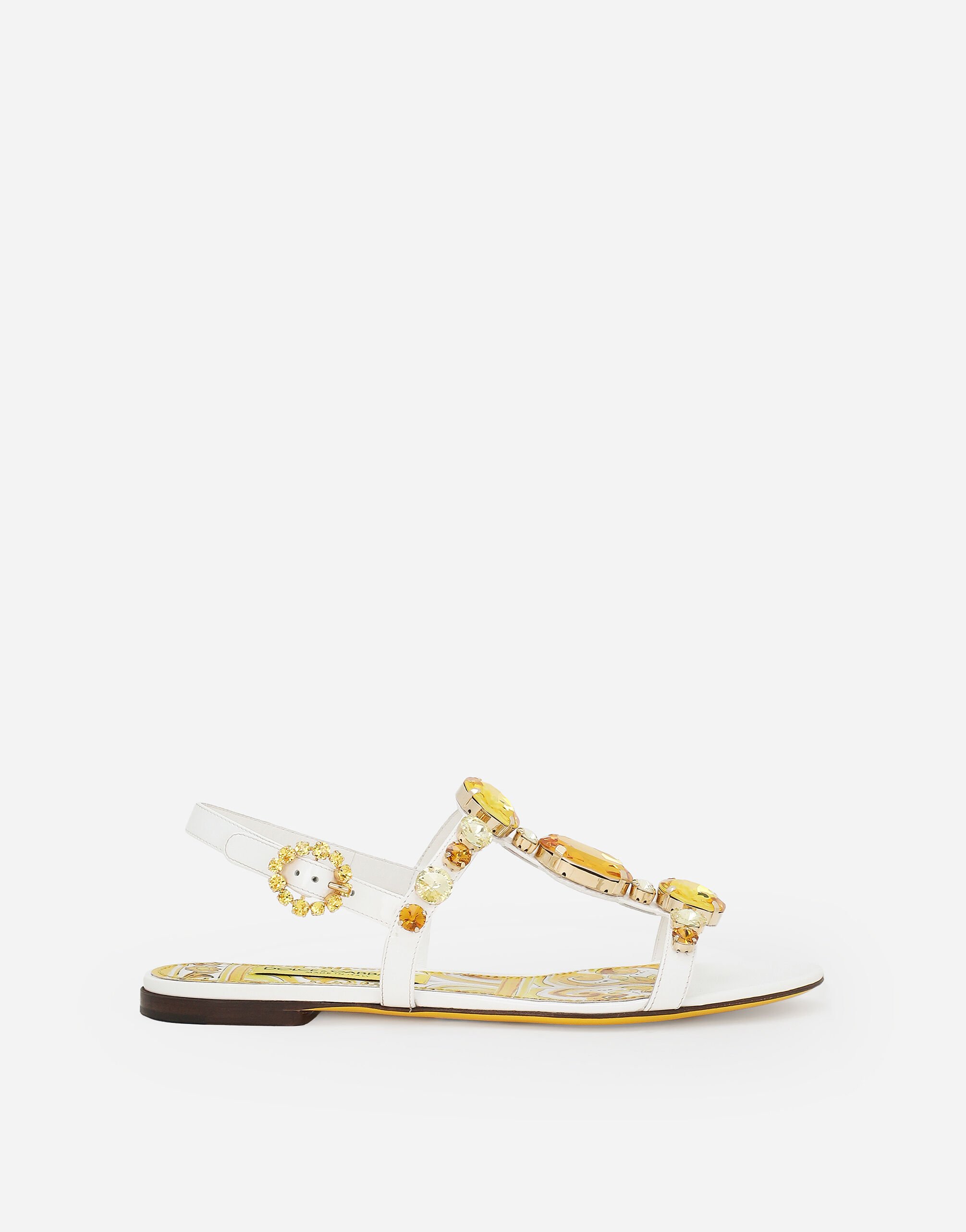 Dolce & Gabbana Patent leather sandals with stone embellishment Print F5S65TFI5JK