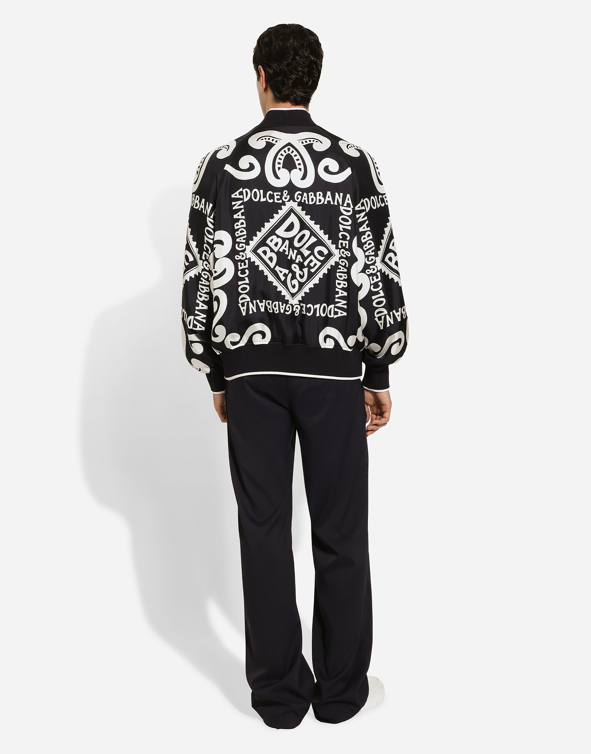 Marina-print silk bomber jacket in Blue for Men | Dolce&Gabbana®