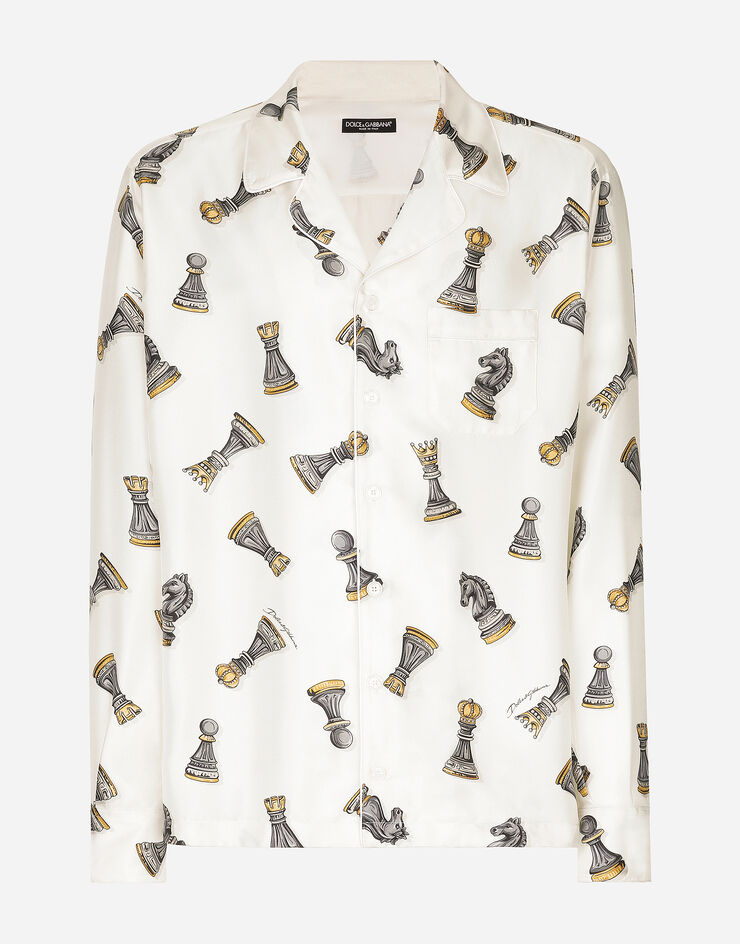 Dolce & Gabbana Silk twill shirt with chess-piece print Print G5IF1TIS1VA