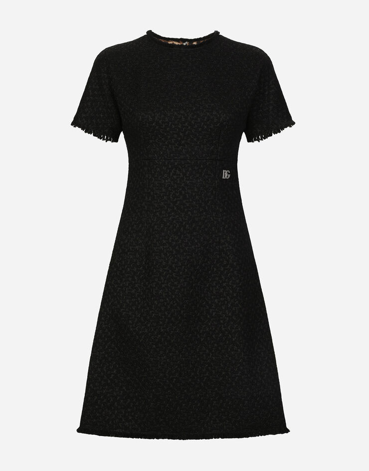 Dolce & Gabbana Vestido midi de tweed raschel con logotipo DG Negro F6ARVTHUMUA