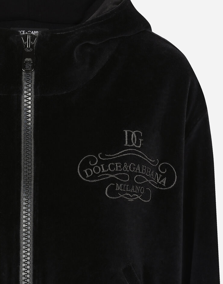 Dolce & Gabbana Kapuzensweatshirt aus Baumwollchenille Schwarz F9S15ZGDCNX