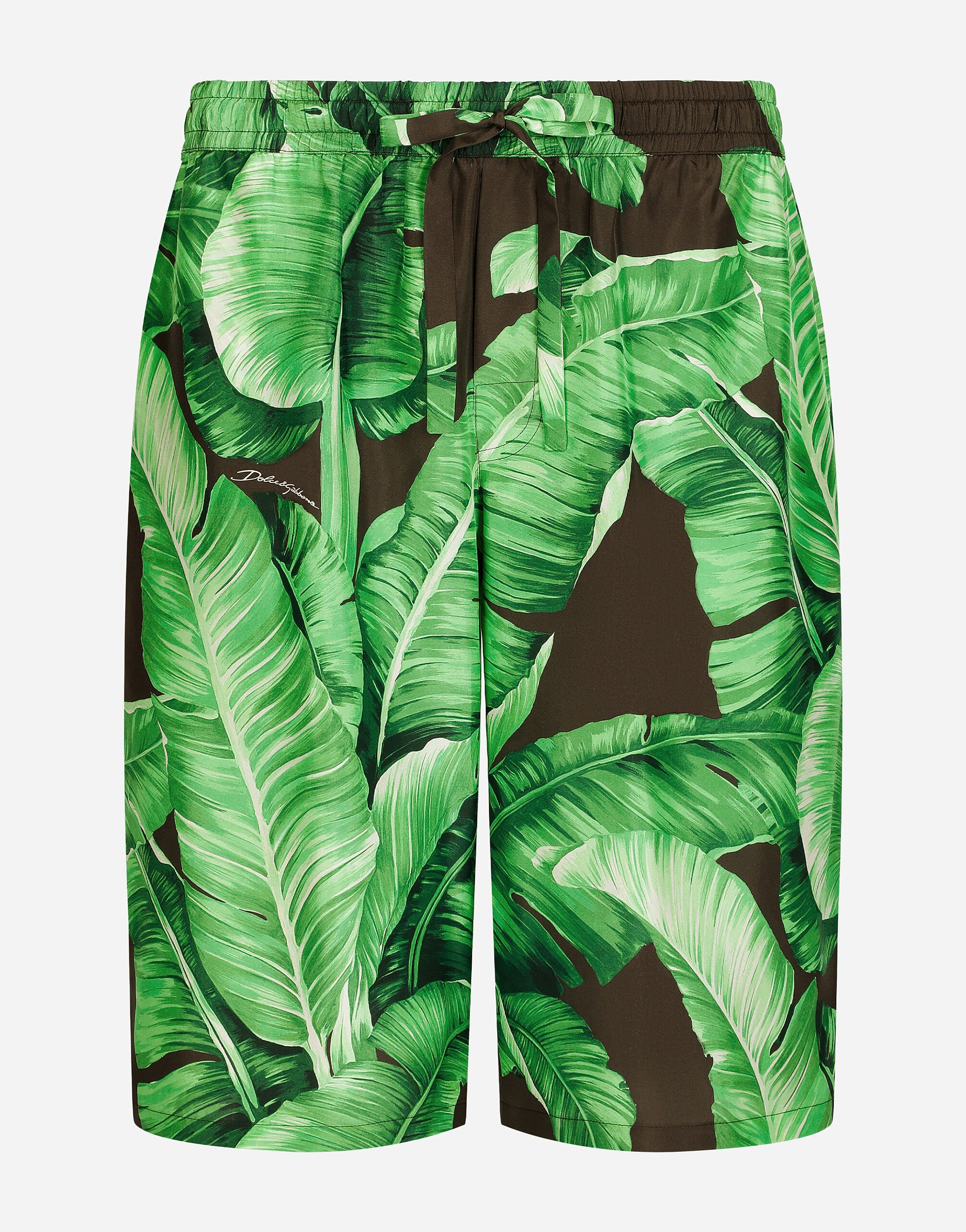 ${brand} Banana-tree-print silk shorts ${colorDescription} ${masterID}