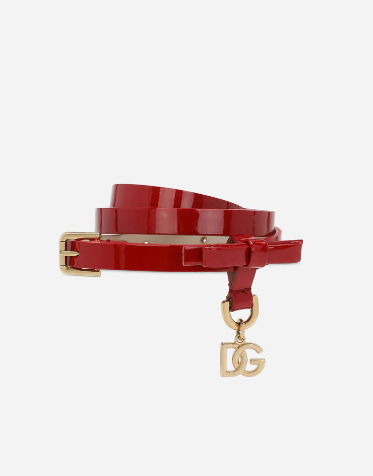 Dolce & Gabbana Ceinture en cuir verni avec nœud et logo DG Rouge EE0067A1471