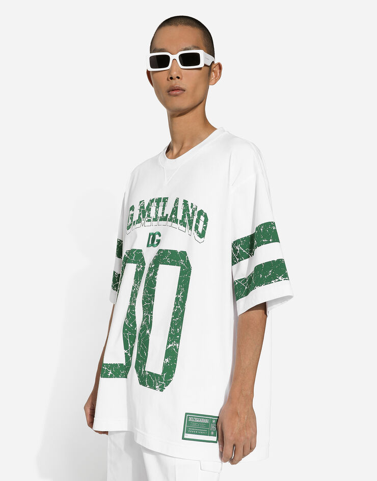 Dolce & Gabbana T-Shirt aus Baumwolle mit Logoprint Weiss G8RZ2ZG7NPB