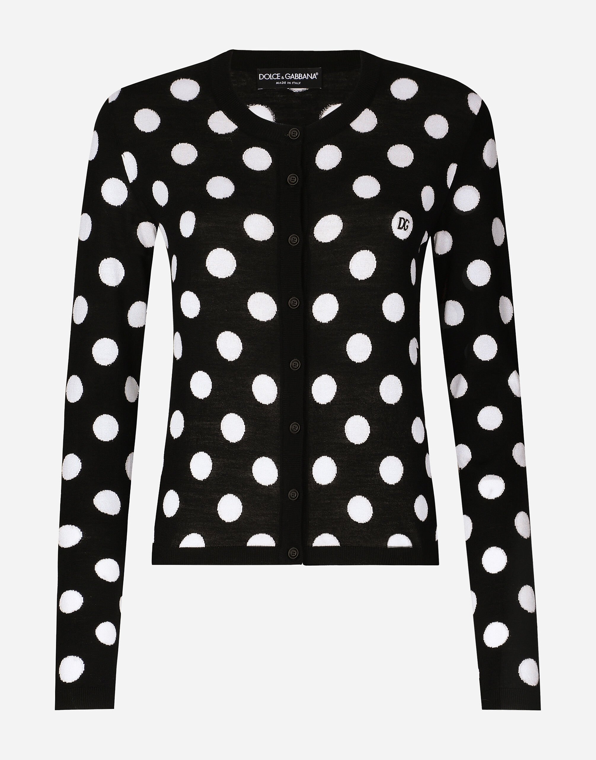 Dolce & Gabbana Wool and silk cardigan with polka-dot inlay White FXW12TJFMEB