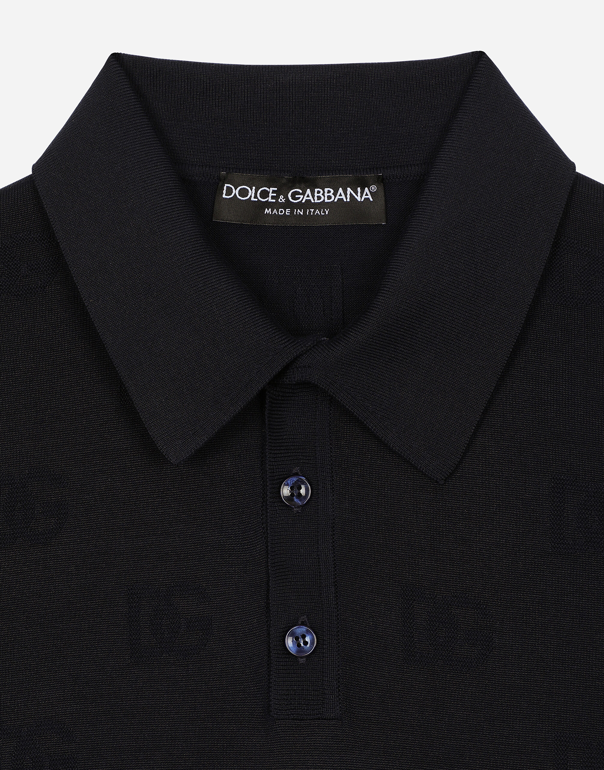 Silk polo-shirt with all-over DG logo embroidery in Blue for 