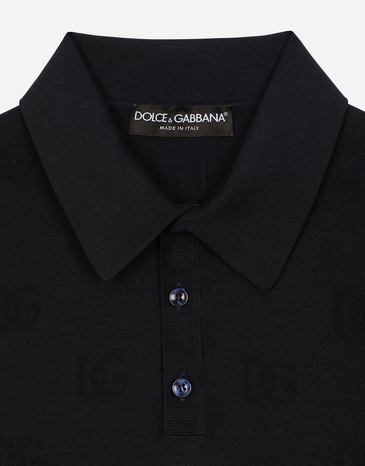 Silk polo-shirt with all-over DG logo embroidery in Blue for | Dolce ...