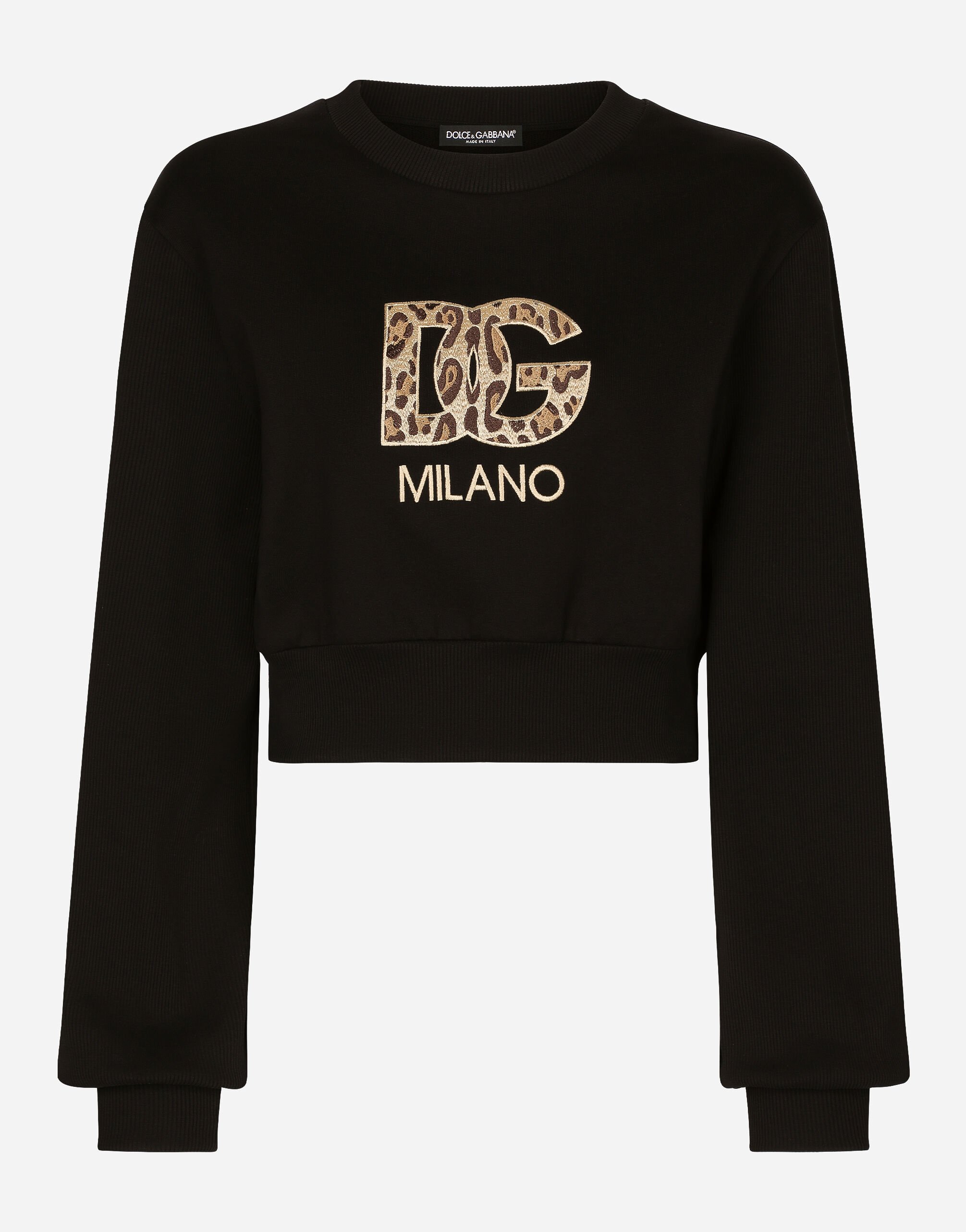 ${brand} Cropped jersey sweatshirt with embroidered DG patch ${colorDescription} ${masterID}