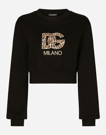 Dolce & Gabbana Cropped jersey sweatshirt with embroidered DG patch White F8T00ZGDCBT