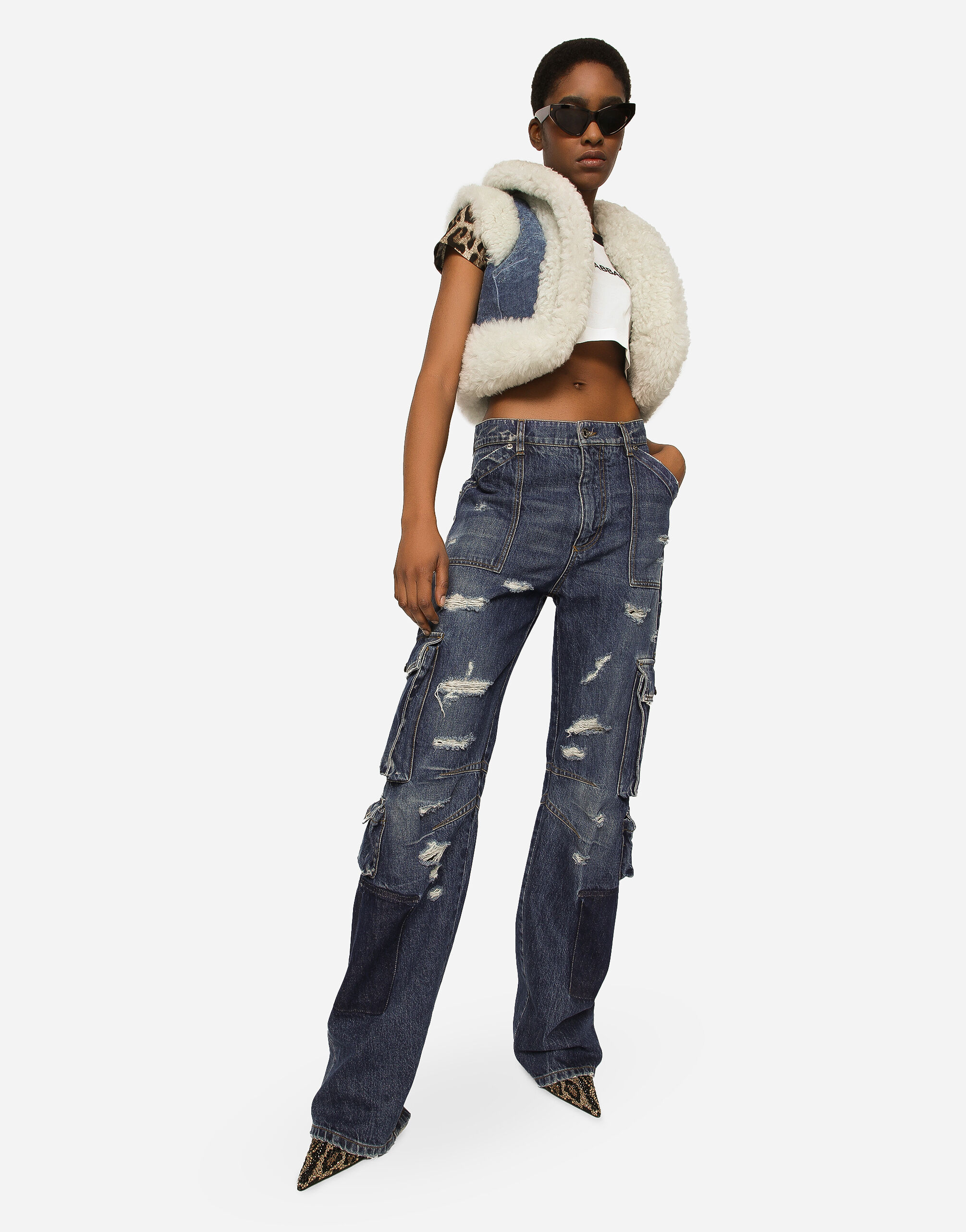 マルチカラーのウィメンズ Denim cargo jeans with rips | Dolce&Gabbana®