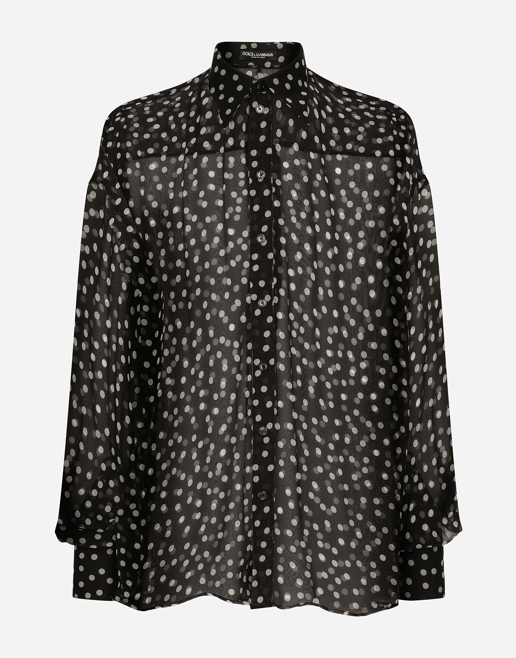 ${brand} Super-oversize silk chiffon shirt with polka-dot print ${colorDescription} ${masterID}
