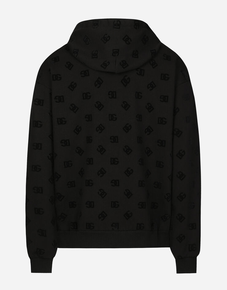 Dolce & Gabbana Zip-up hoodie with all-over DG print Black G9AIYTG7NWD