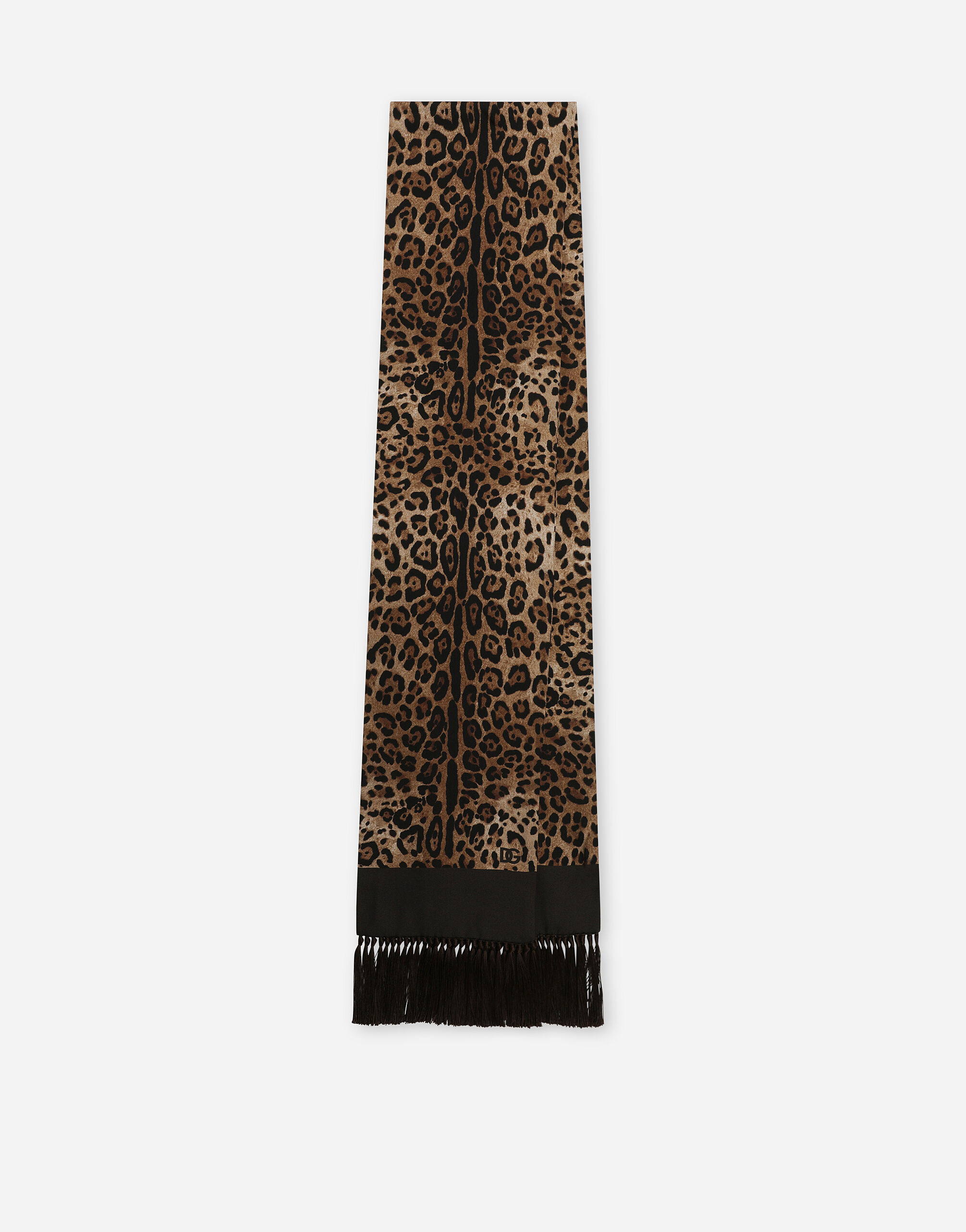 ${brand} Leopard-print silk scarf with fringing ${colorDescription} ${masterID}