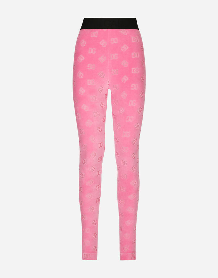 Dolce & Gabbana Leggings de punto aterciopelado con motivo integral del logotipo DG Rosa FTCQKTFJ7DL