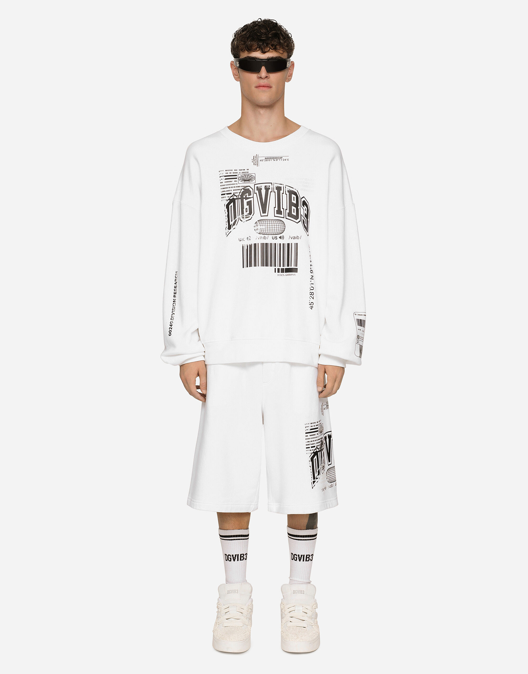 Dolce & Gabbana Jersey jogging shorts with DGVIB3 print and logo White G9AQVTG7K3H