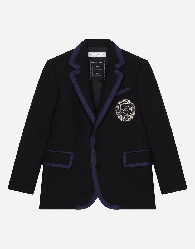 Dolce & Gabbana Chaqueta de botonadura sencilla de lana con borde a contraste y logotipo DG Azul L41J81G7NMP