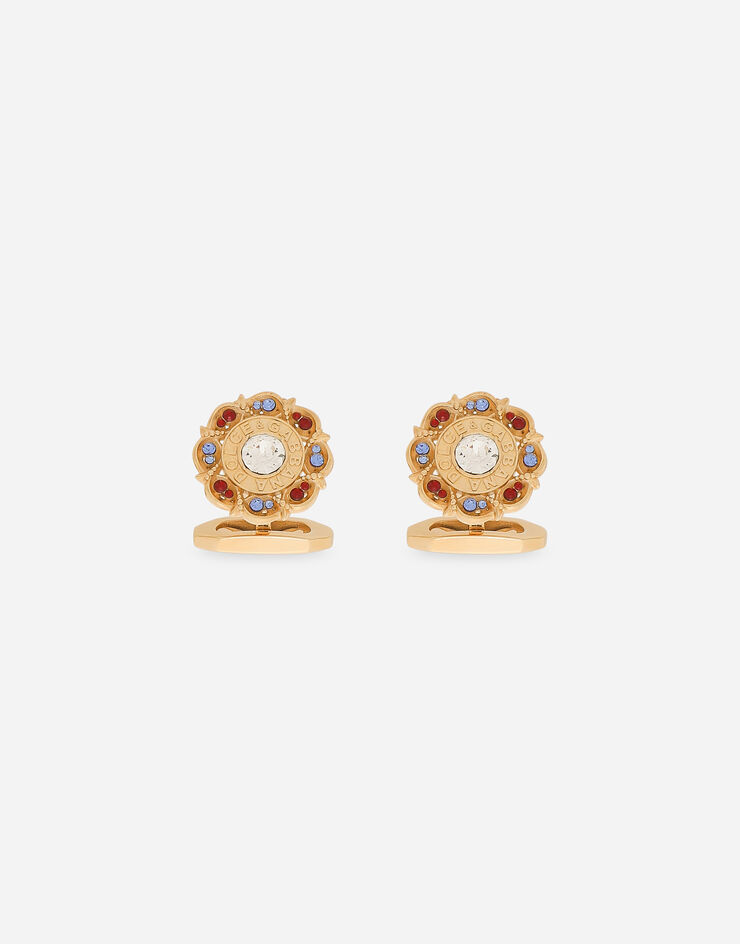 Dolce & Gabbana Floral rhinestone-detailed cufflinks Gold WFQ5S1W1111