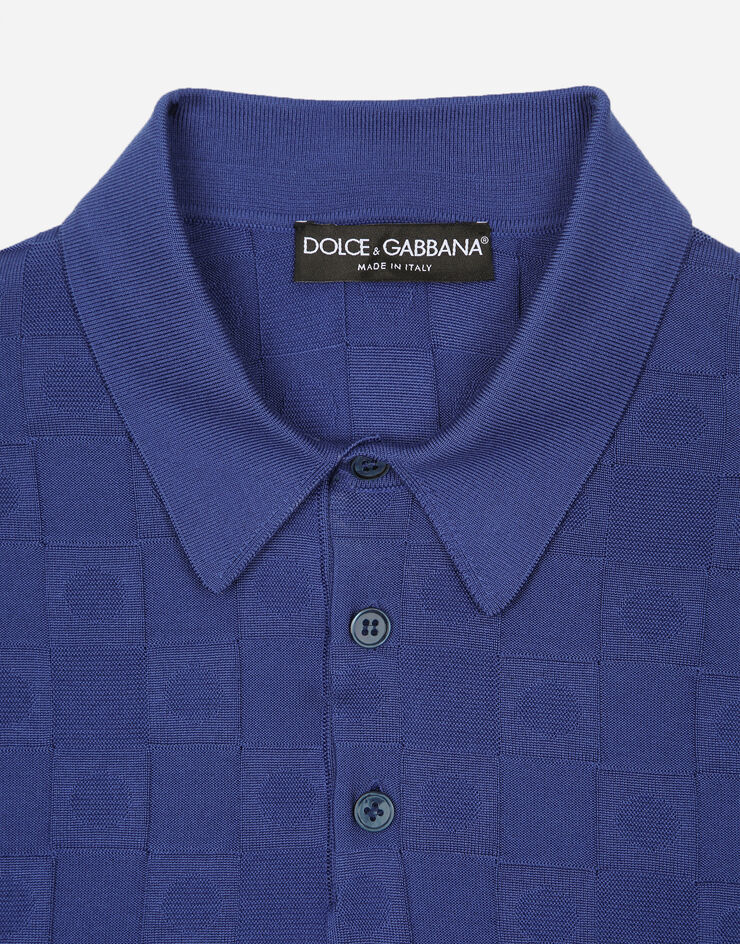 Dolce&Gabbana Polo en jacquard de seda con cuadros 3D Bleu Ciel GXP68TJBSC6