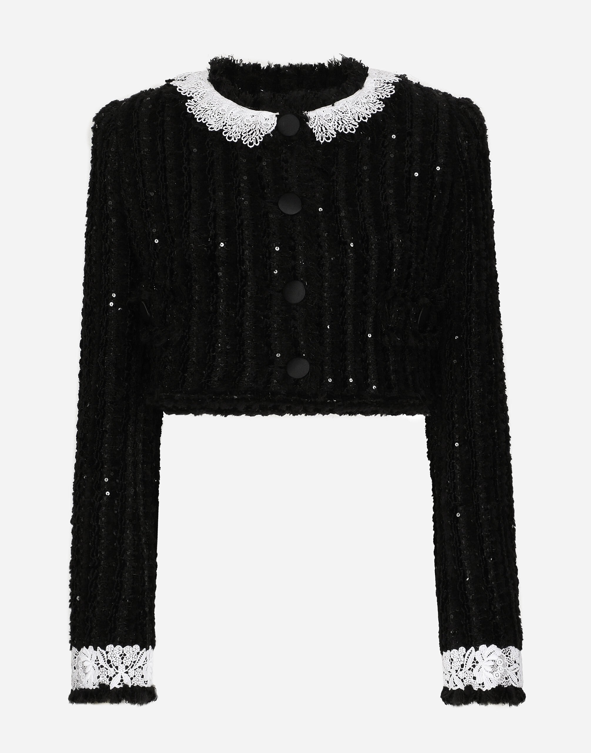 Dolce & Gabbana Chaqueta corta de tweed con microlentejuelas bordadas Imprima F0AH2THI1BD