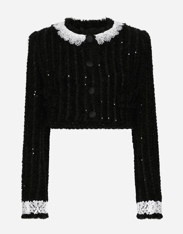 Dolce & Gabbana Short tweed jacket with micro-sequin embellishment Print F4BCVTFPTAW