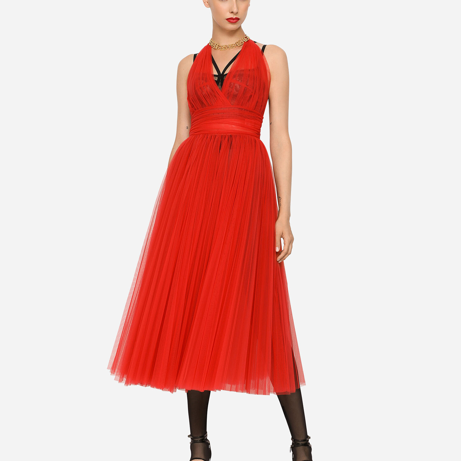 Dolce & Gabbana - Girls Red Tulle DG Logo Dress