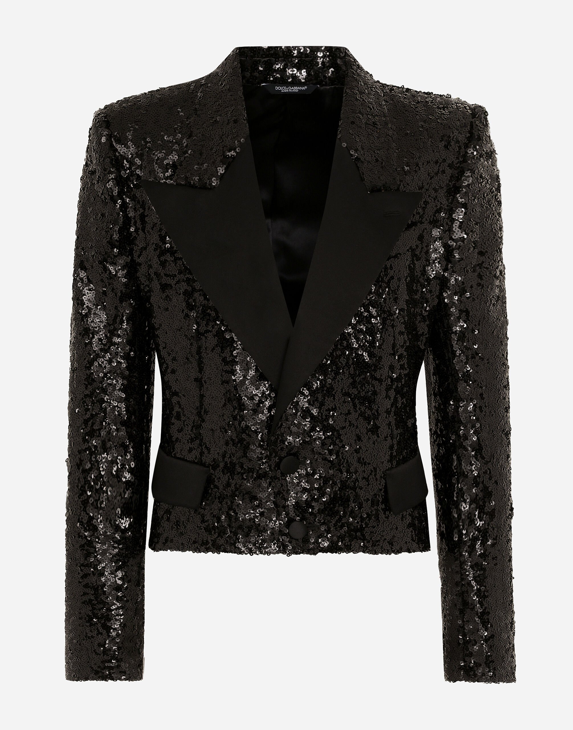 ${brand} Short single-breasted jacket with sequin embellishment ${colorDescription} ${masterID}