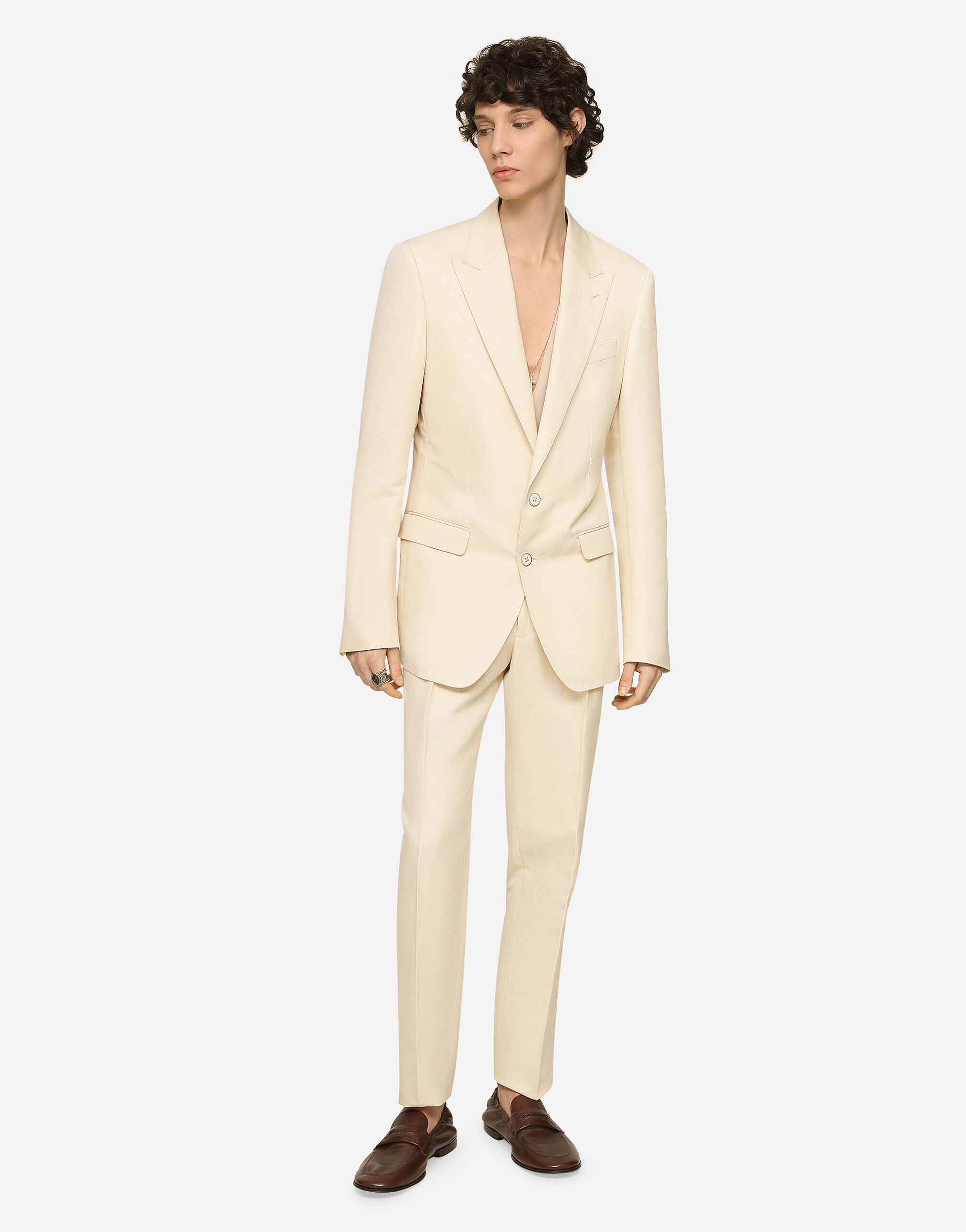 ホワイトのメンズ Single-breasted Taormina jacket in linen, cotton 
