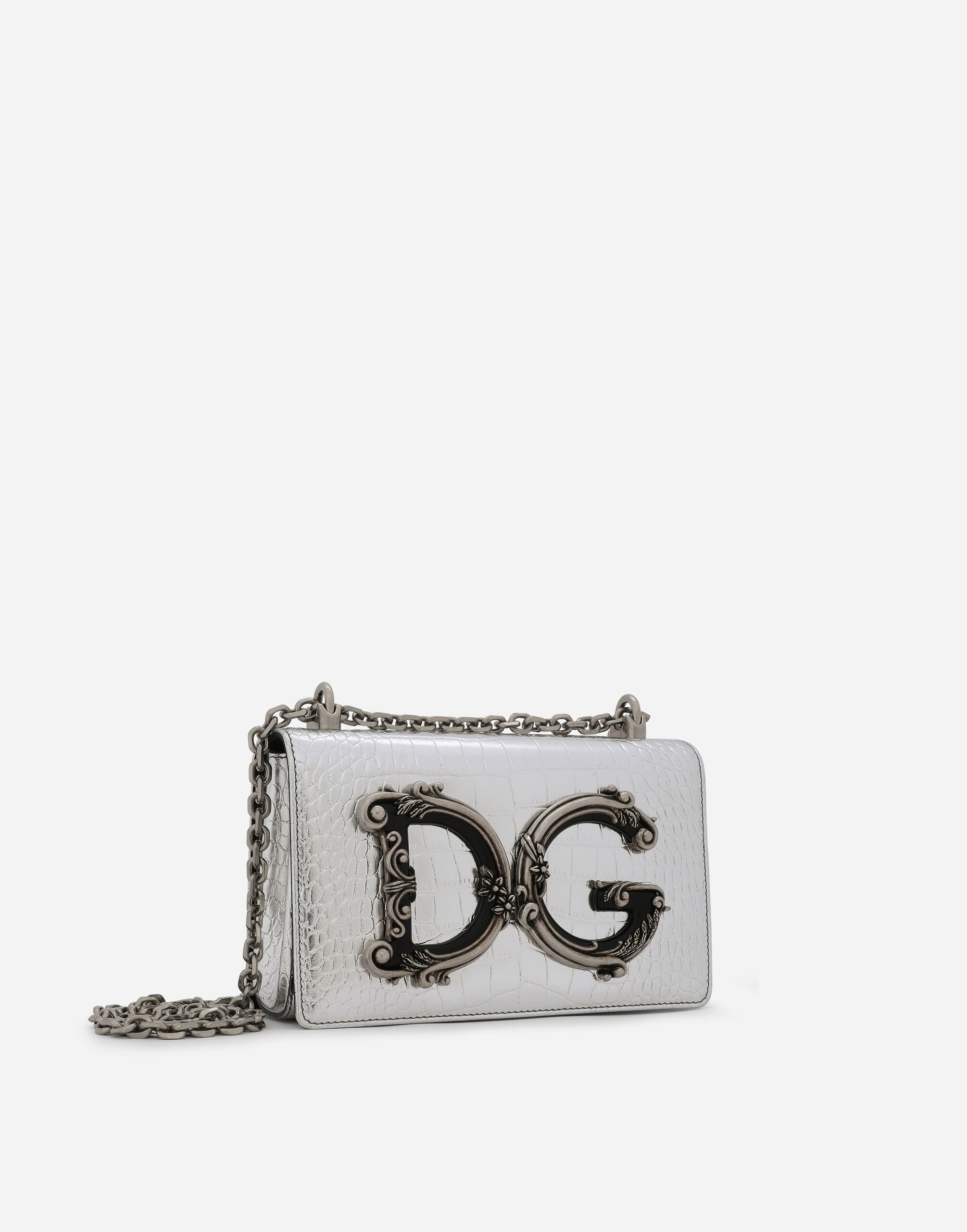 Foiled crocodile-print calfskin DG Girls bag