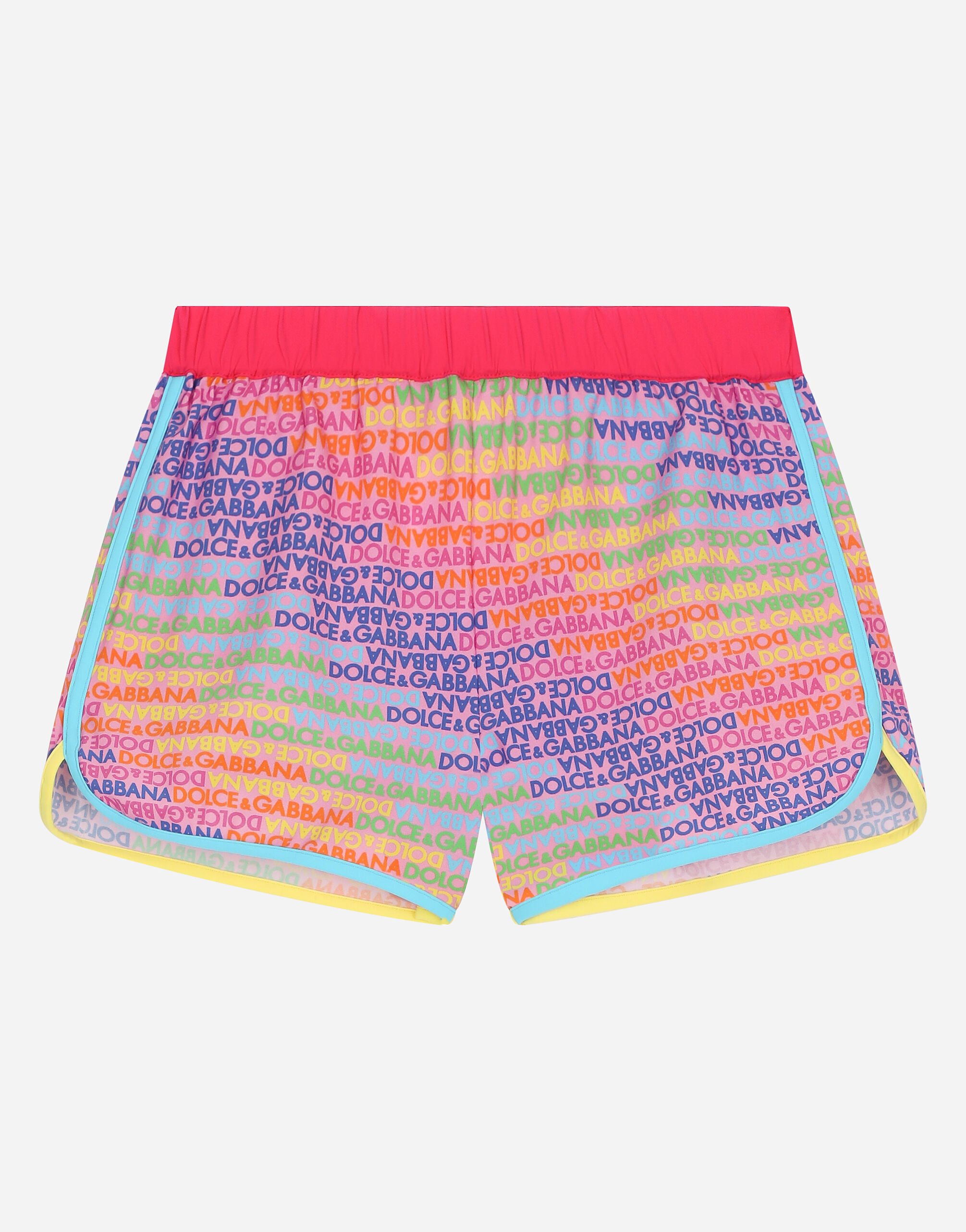 ${brand} Spandex swim shorts with all-over logo print ${colorDescription} ${masterID}