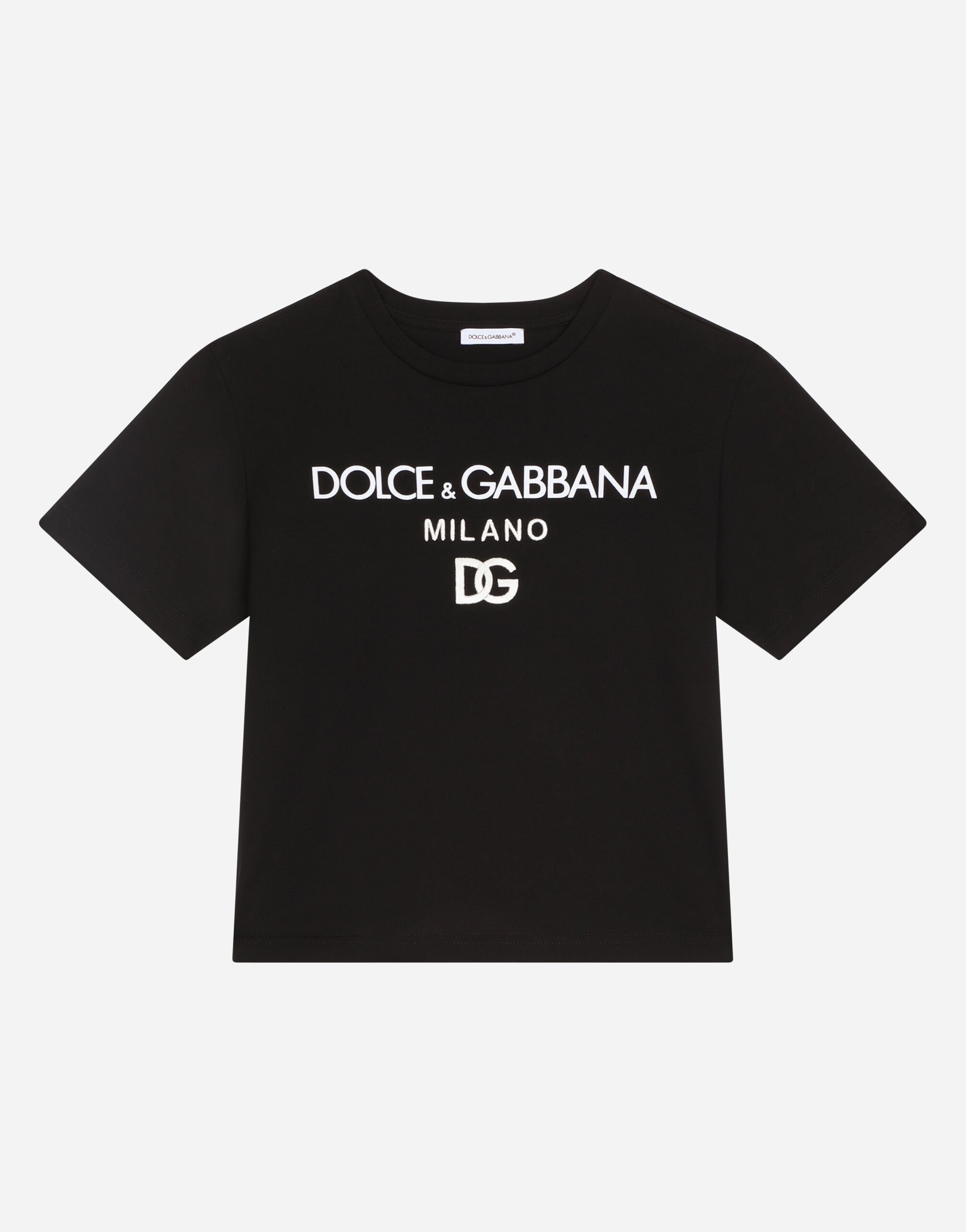 Dolce & Gabbana Jersey round-neck T-shirt with DG Milano embroidery Print L4JTHVII7ED