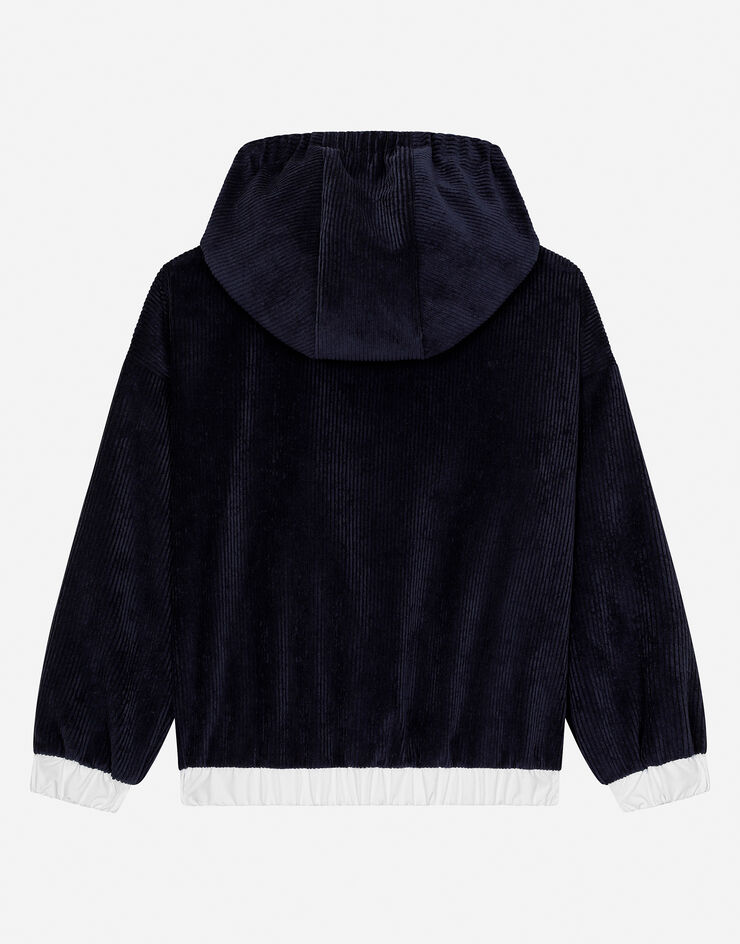 Dolce & Gabbana Velvet hoodie with DG laurel logo Blue L4JWJUFUWE3