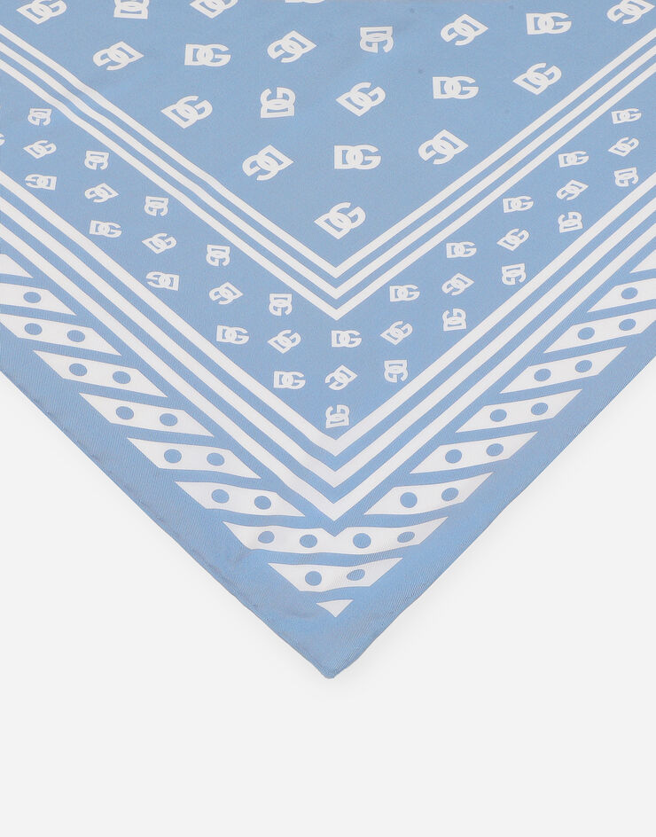 Dolce & Gabbana Foulard en sergé de soie avec imprimé logo DG all-over 70 x 70 Bleu Clair FN092RGDB7Z