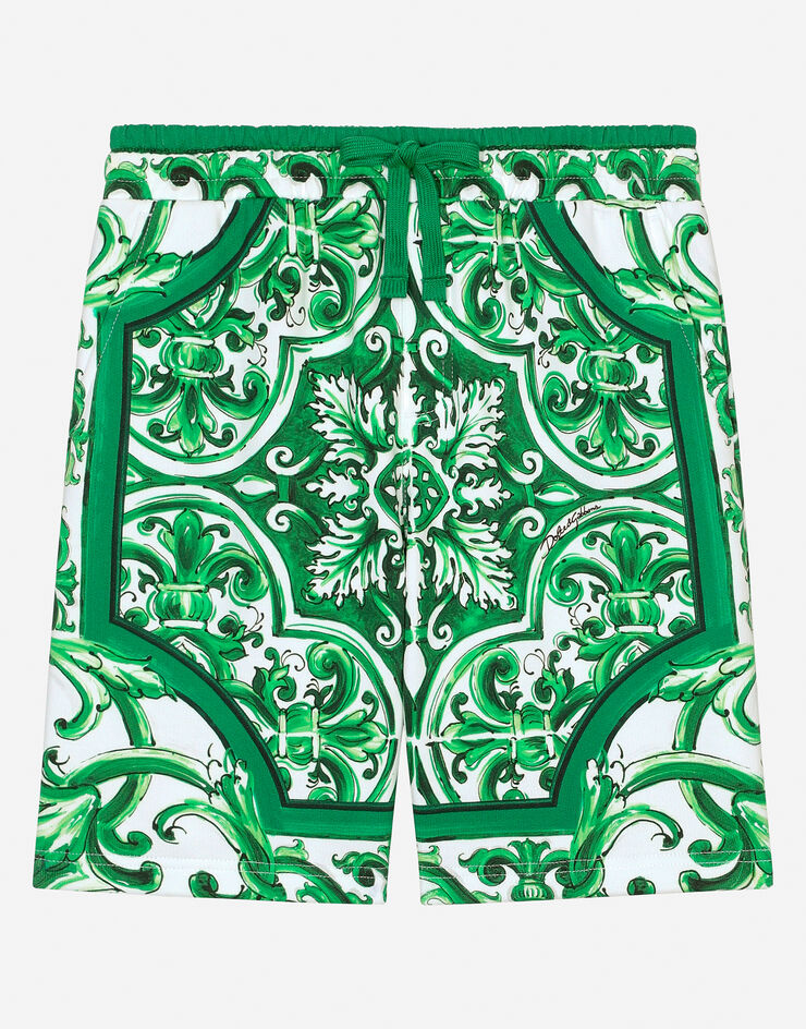 Dolce & Gabbana Bermudas aus Jersey mit grünem Majolika-Print Drucken L4JQT4II7EF