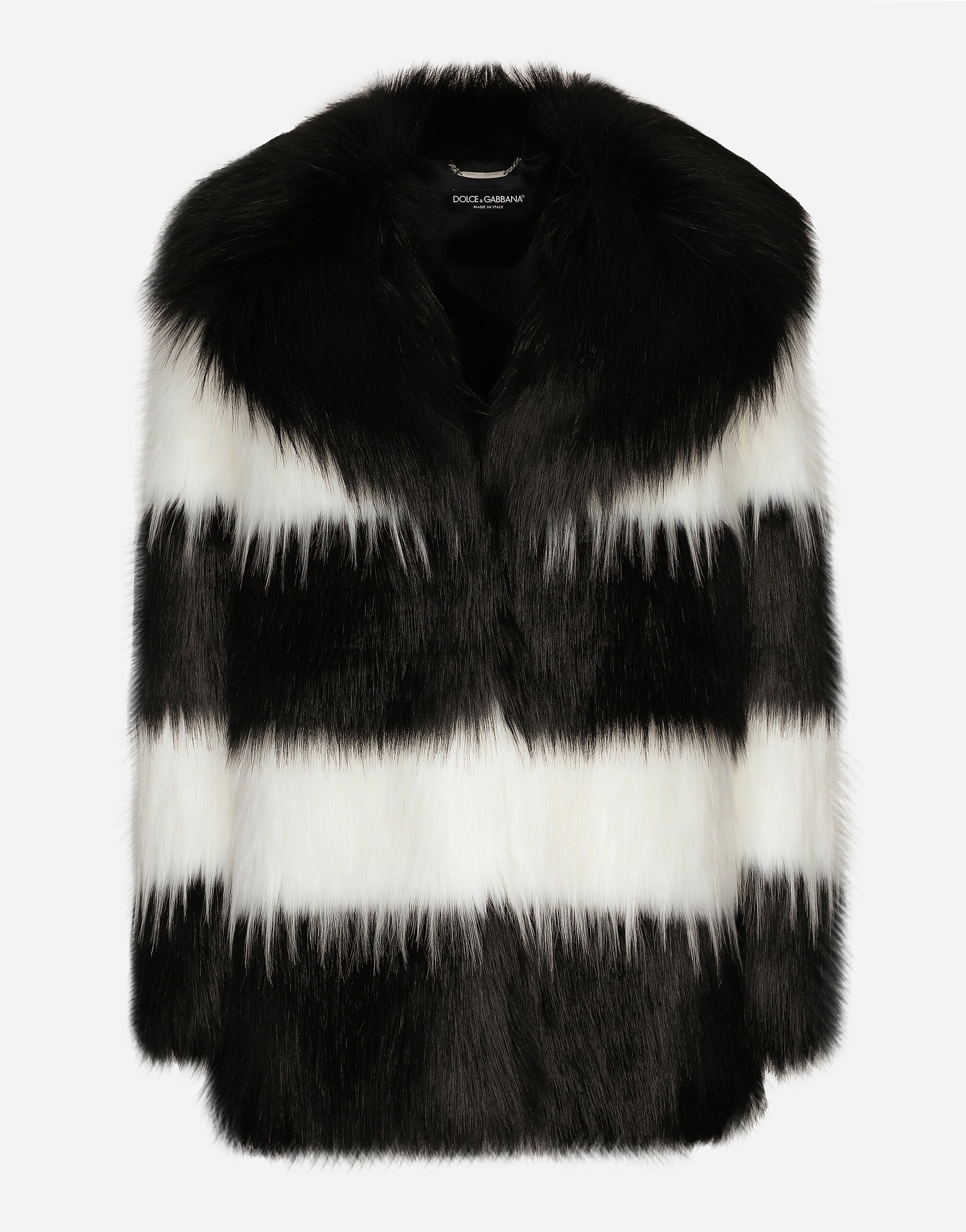 Dolce & Gabbana Striped faux fur coat White F0E1XTFJTBV