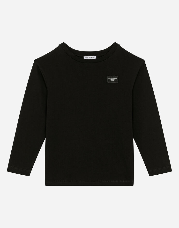 Dolce & Gabbana T-Shirt aus Jersey mit Logoplakette Schwarz L4JT7MG7M4S