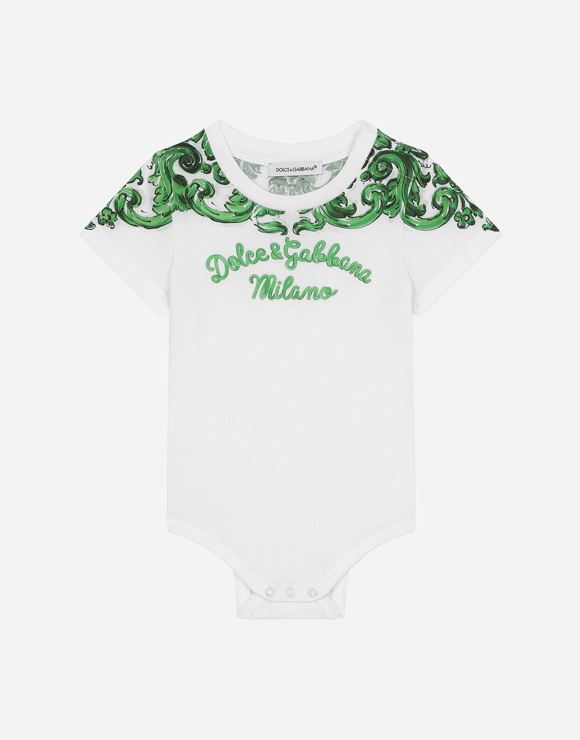 ${brand} Bodi de punto con estampado Maiolica verde y logotipo Dolce&Gabbana ${colorDescription} ${masterID}