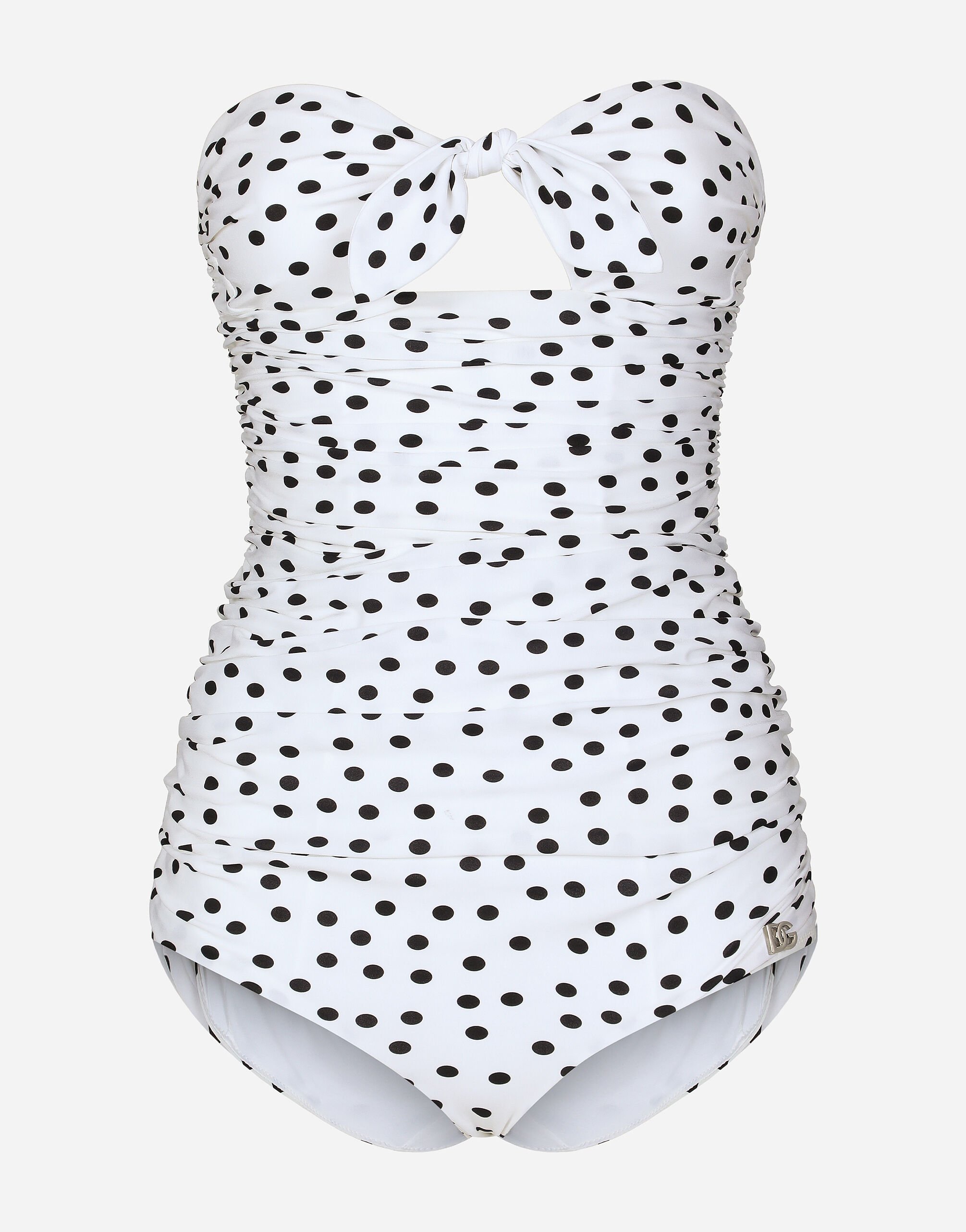 Dolce & Gabbana Polka-dot strapless one-piece swimsuit White O8A28JONR29