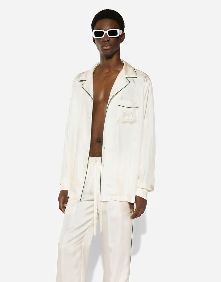 Dolce & Gabbana قميص من تويل حريري بتطريز DG أبيض G5IF1ZFU1S4