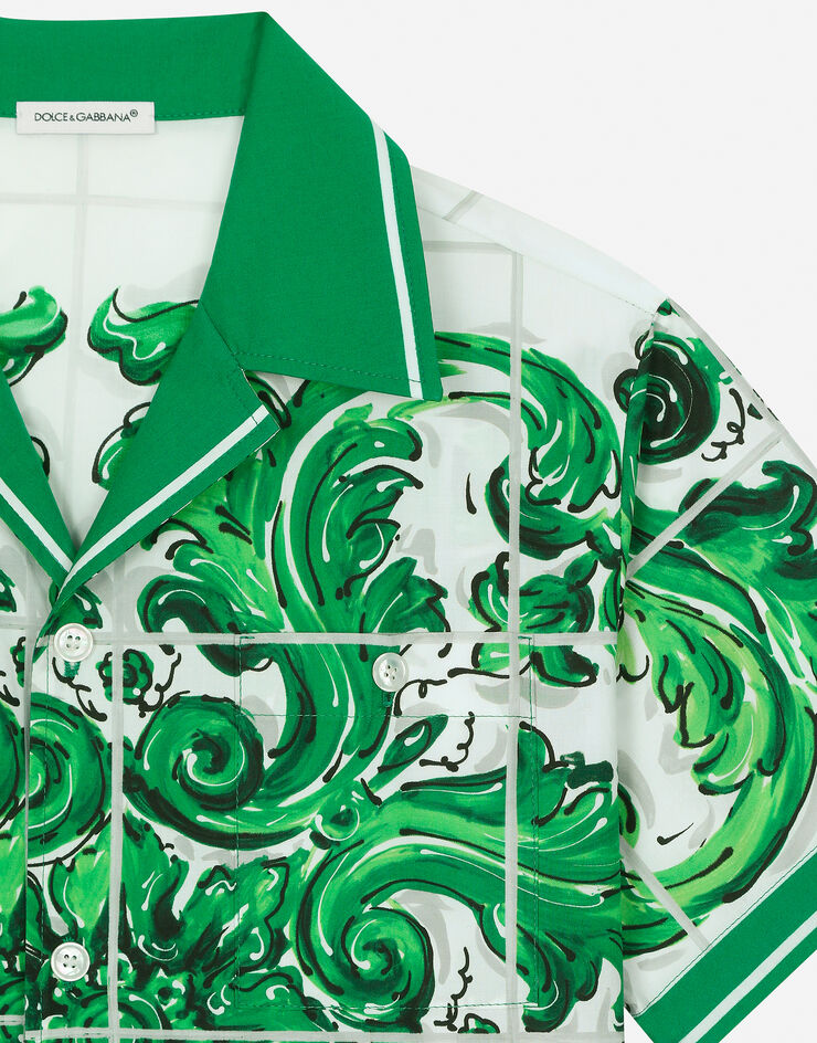 Dolce & Gabbana Camisa de popelina con estampado Maiolica verde Imprima L44S10FI5JO